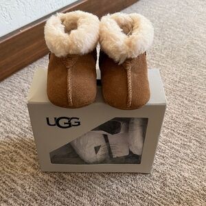 UGG Tan Baby Booties with Cream Shearling